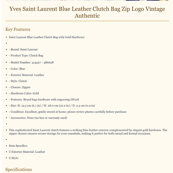 Saint Laurent Royal Blue Clutch with Gold Detail - Picture 8 of 8